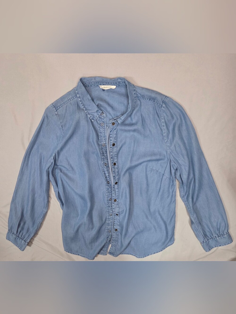 Woolovers US 14 Light Blue Viscose Snap Button Shirt